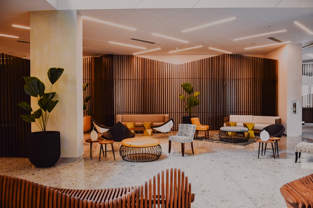 Upscale hospitality lobby cleaned and ready for guests